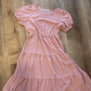 Salmon pink floral maxi dress, short sleeve